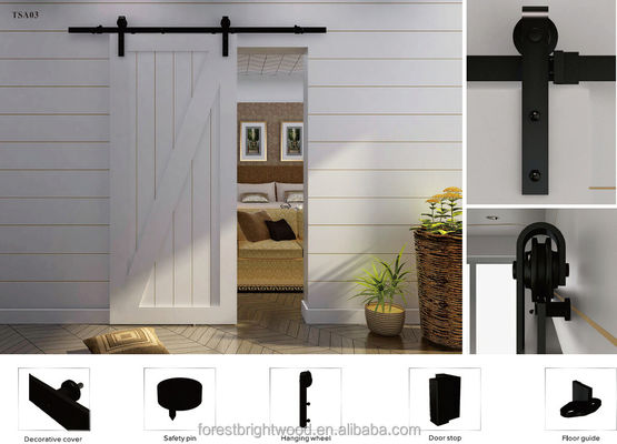 7,5 Ft Sliding Barn Door Hardware Powder Dilapisi Hitam Dengan Rel 2m