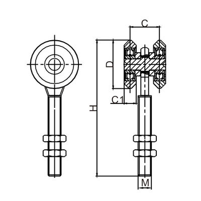 0.98 &quot;25mm Sliding Gate Hanger Roller Dengan Bantalan Dua Roda