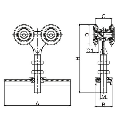Industri Sliding Track Roller Gantung Barn Door Rail Trolley Wheel Double Dia 38mm