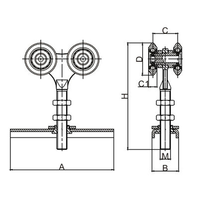 25mm Empat Rol Sliding Gate Hanger Roller Wheels Dengan Bantalan