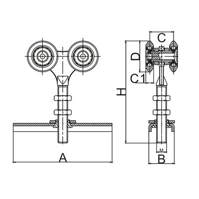 Furniture Sliding Hanging Door Rollers 38mm Steel Ball Dengan Forge Center Fixing Plate