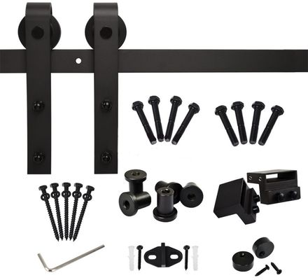 80kg-100kg Black Bent Strap Barn Door Hardware Kit Sliding Gate Rollers Dan Track