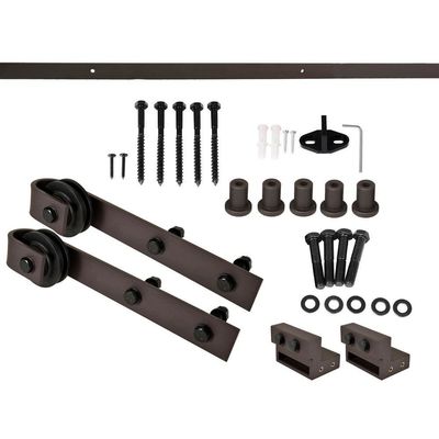 80kg-100kg Black Bent Strap Barn Door Hardware Kit Sliding Gate Rollers Dan Track