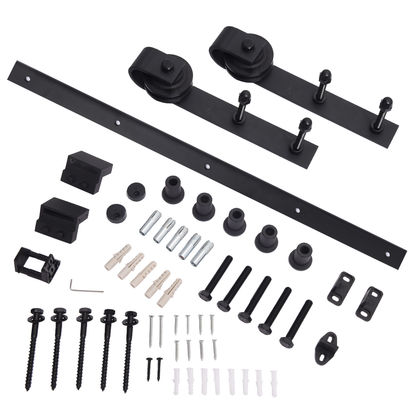 80kg-100kg Black Bent Strap Barn Door Hardware Kit Sliding Gate Rollers Dan Track