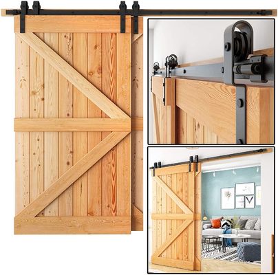 2.25 Tebal Barn Gate Hardware Ceiling Mount 8ft Double Sliding Barn Door Hardware Hitam
