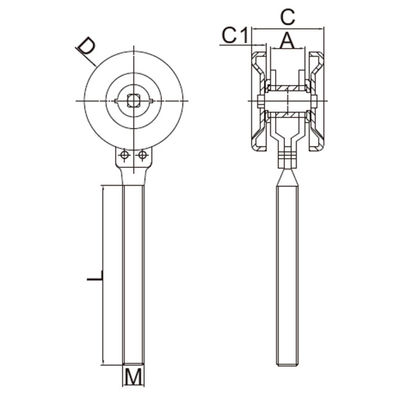GL49A Steel Hanging Door Roller Track Dengan Bearing Rail Track 2 Roda Roller 55mm
