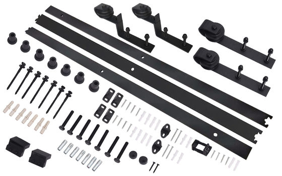 5' 6' 7 Ft 8' 12 Kaki Eksterior Double Track Bypass Sliding Barn Door Hardware Jari-jari Roda Hitam