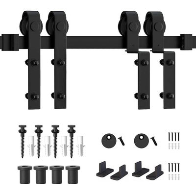 5' 6' 7 Ft 8' 12 Kaki Eksterior Double Track Bypass Sliding Barn Door Hardware Jari-jari Roda Hitam