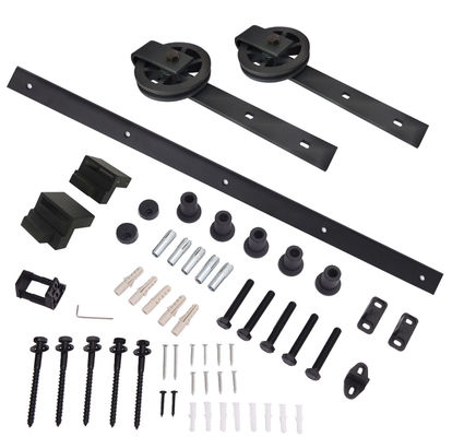 6.6FT Single Wood Sliding Barn Door Hardware Dasar Hitam Besar Spoke Wheel Roller Kit
