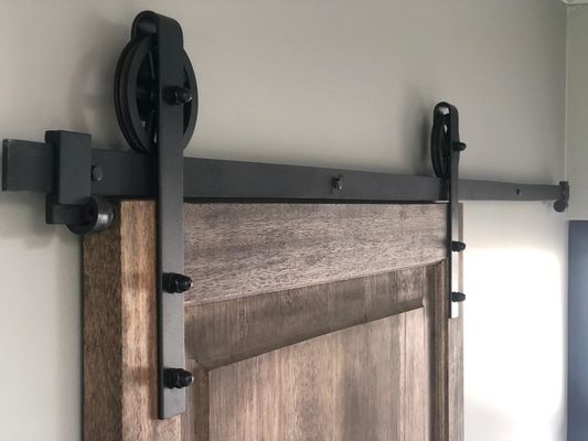 6.6FT Single Wood Sliding Barn Door Hardware Dasar Hitam Besar Spoke Wheel Roller Kit
