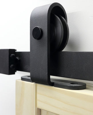 Black Powder Coated Finish Sliding Barn Door Hardware Kit Untuk Furnitur
