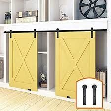 4-8.2 FT Black Steel Bypass Barn Door Hardware One Piece Wall Mount