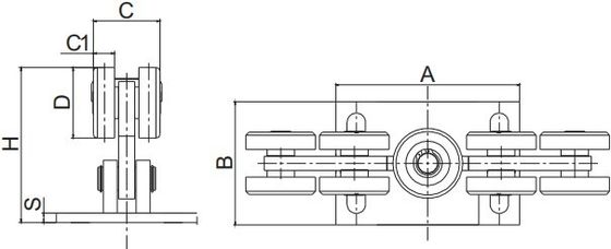 Zinc Silver Cantilever / Sliding Gate Roller Carriage Tugas Berat