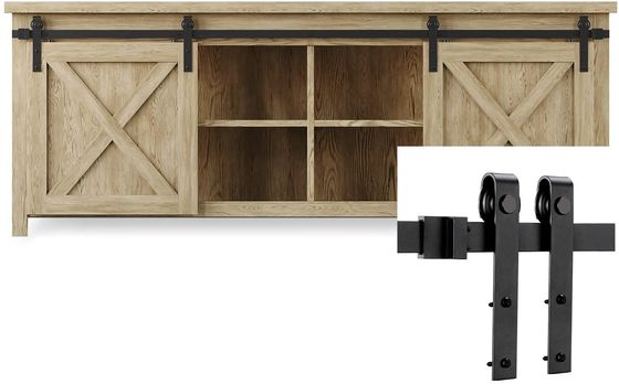 Black J Shape Strap Mini Barn Door Hardware Kit 6 Ft Untuk Pintu Kayu Ganda